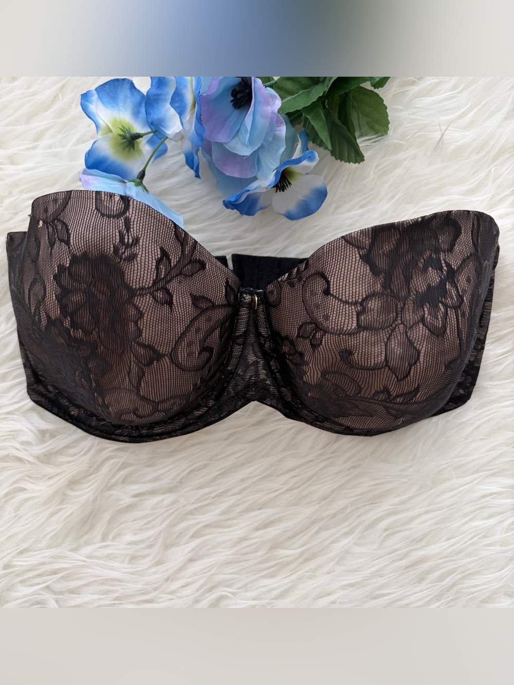 Natori Black Lace Strapless Contour Bra 34 DDD